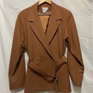 Talbots women’s 14 brown wool double breast belted 2 button wool blaze jacket